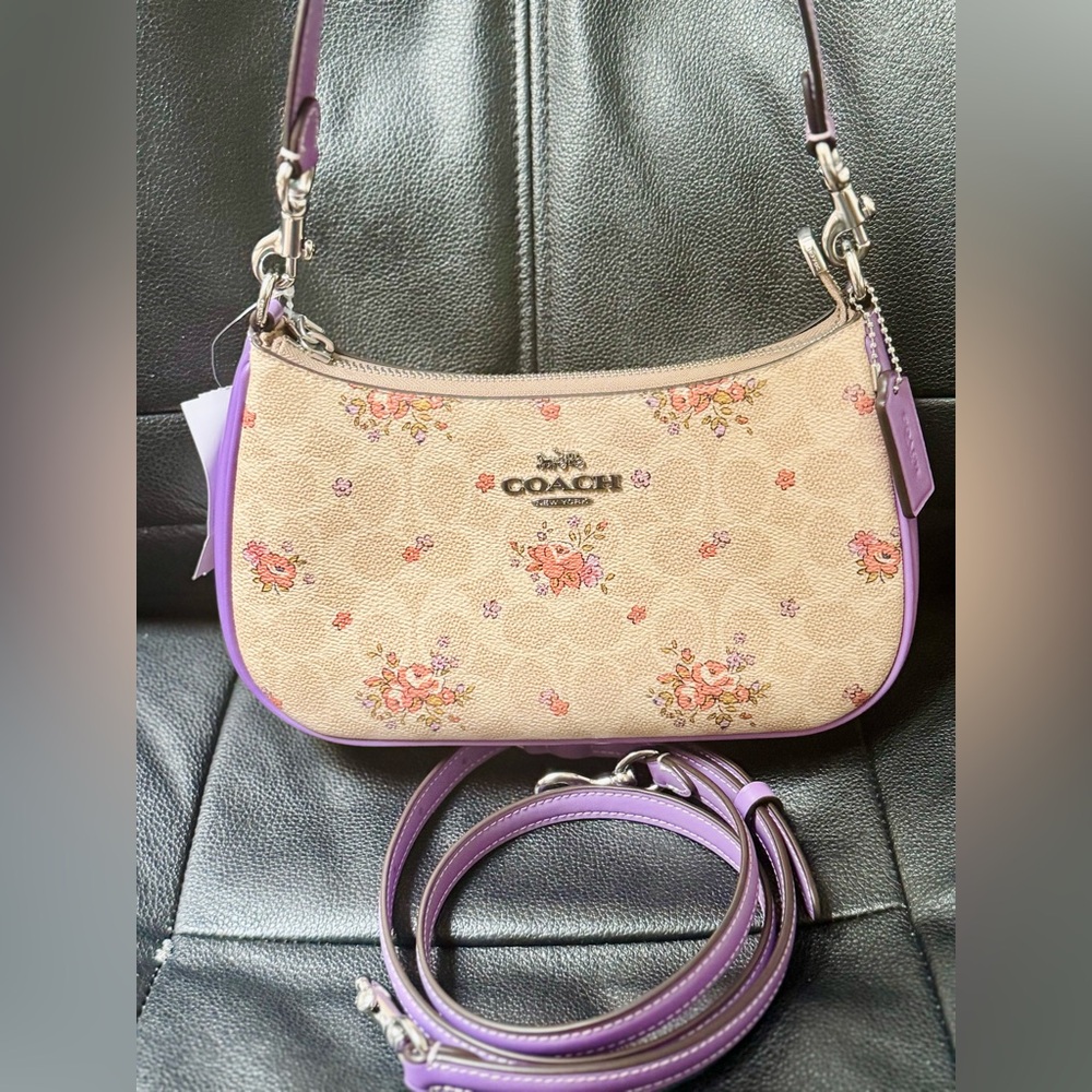 COACH Teri Shoulder Bag In Signature Canvas With Floral Print Sand Multi CAL37